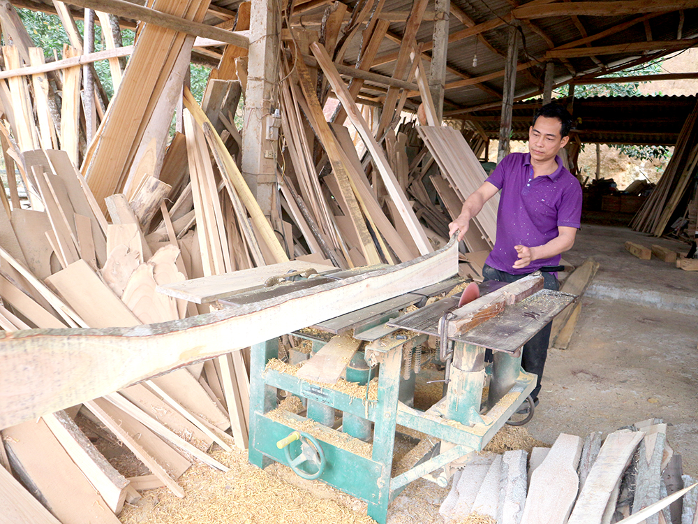 Từ nguồn vốn vay quỹ HTND, anh Hà Vưn Tuyên, xã Võ Miếu, huyện Thanh Sơn phát triển nghề mộc đem lại thu nhập ổn định cho gia đinh