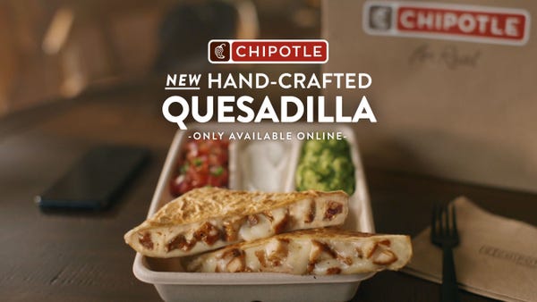Sau một vài năm thử nghiệm, Chipotle đang tung ra quesadilla nướng trong lò như một sản phẩm trực tuyến duy nhất