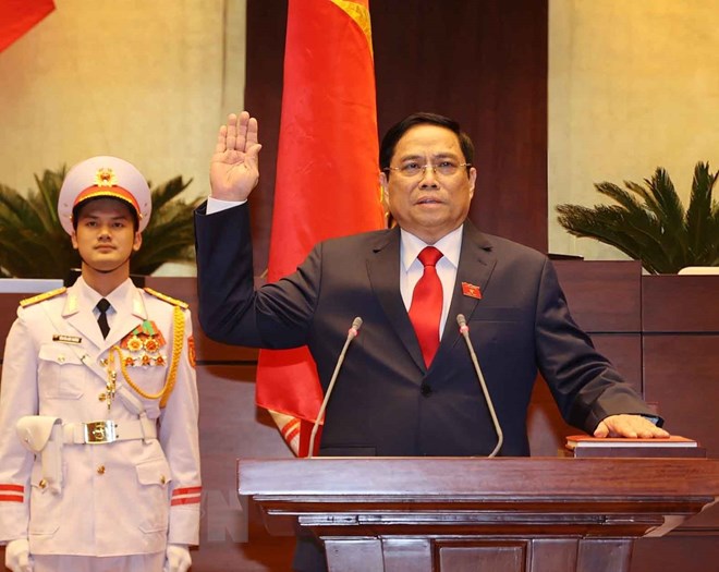 Thủ tướng Phạm Minh Chính tuyên thệ nhậm chức trước Quốc hội, đồng bào và cử tri cả nước. (Ảnh: Thống Nhất/TTXVN)