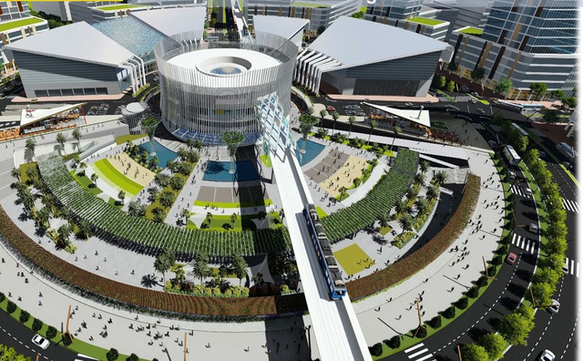 Phối cảnh Trung tâm thương mại thế giới tại Thành phố mới Bình Dương sẽ trở thành một khu phức hợp kết nối giao thông, văn phòng, dịch vụ... - Ảnh: B.C.M.
