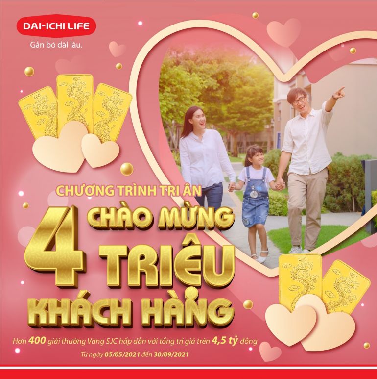 Mừng 4 triệu khách hàng, Dai-ichi Life Việt Nam tặng 400 giải thưởng vàng SJC 999.9
