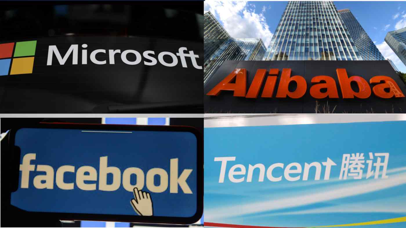 Các tập đoàn công nghệ Trung Quốc Tencent và Alibaba nằm trong số những công ty có khả năng bị bắt bởi kế hoạch áp thuế toàn cầu được đề xuất. (Nikkei dựng phim / Nguồn ảnh của Reuters)