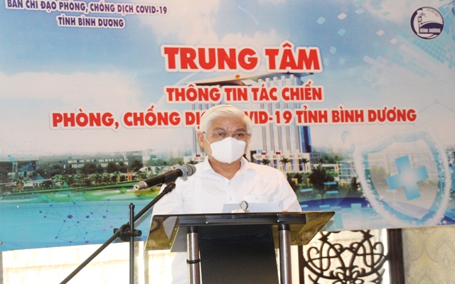 Ông Nguyễn Văn Lợi phát biểu chỉ đạo tại buổi lễ ra mắt Trung tâm Thông tin tác chiến phòng, chống dịch Covid-19 tỉnh Bình Dương