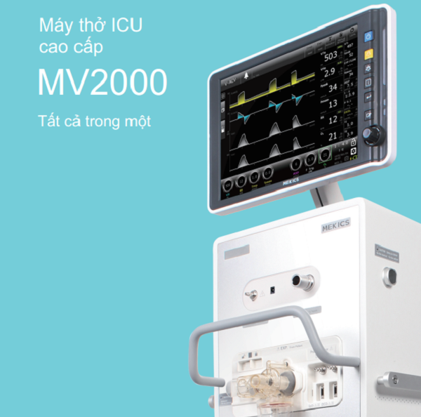 Máy  thở Model MV2000 EVO5; hãng sản xuất Mekics Co., Ltd. (Hàn Quốc) được giới thiệu trên https://ansinhmed.com