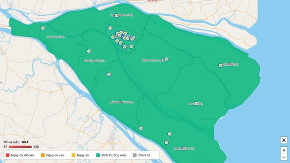 Bản đồ COVID-19 tỉnh Bến Tre đã chuyển qua màu xanh, thể hiện cuộc sống bình thường mới - Ảnh: chụp màn hình