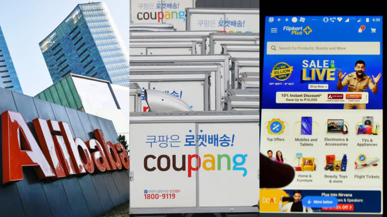 Phương tiện Vision Fund 1 của SoftBank chủ yếu đầu tư vào các công ty internet tiêu dùng như Alibaba của Trung Quốc và Coupang của Hàn Quốc. (Nguồn ảnh của Reuters, Yonhap / Kyodo và Getty Images)