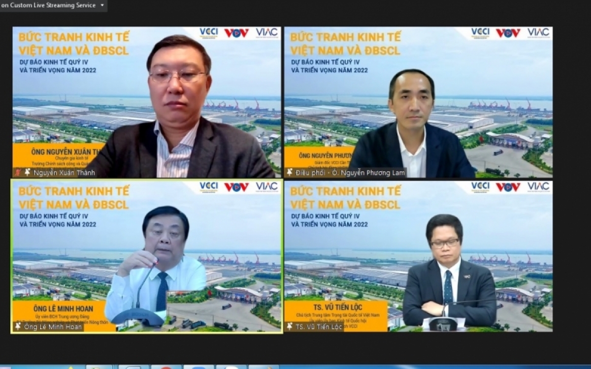 Hội thảo trực tuyến Bức tranh kinh tế Việt Nam và Đồng bằng sông Cửu Long Dự báo kinh tế quý IV và triển vọng năm 2022. Ảnh: VOV