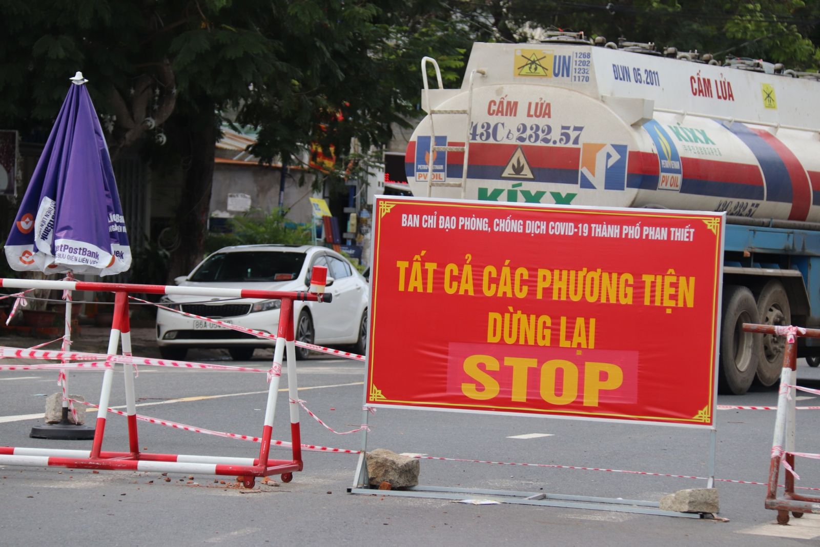 Chốt kiểm soát dịch Covid-19 ngang qua Tp.Phan Thiết, Tỉnh Bình Thuận.