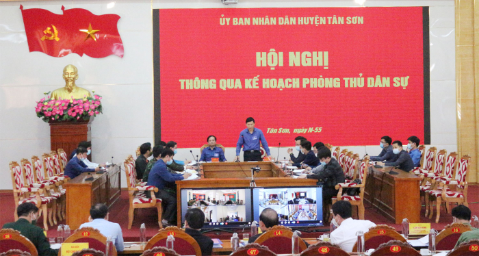 Báo cáo nội dung của huyện Tân Sơn tổ chức hội nghị thông qua kế hoạch phòng thủ dân sự