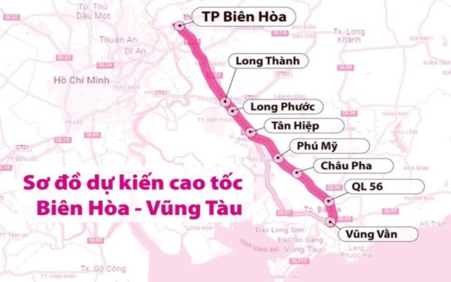 Sơ đồ dự kiến cao tốc Biên Hòa – Vùng Tàu