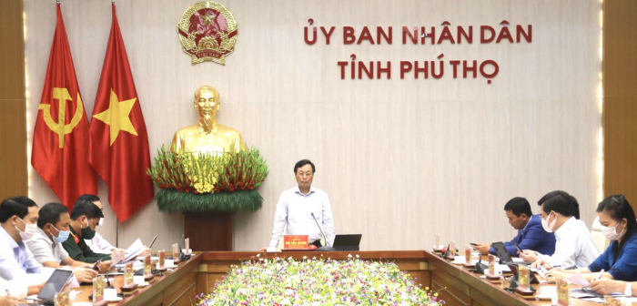 Chủ tịch UBND tỉnh Phú Thọ phát biểu chỉ đạo tại hội nghị tháo gỡ những khó khăn, vướng mắc của doanh nghiệp và người dân bị ảnh hưởng bởi dịch bệnh COVID-19 ngày 28/10/2021