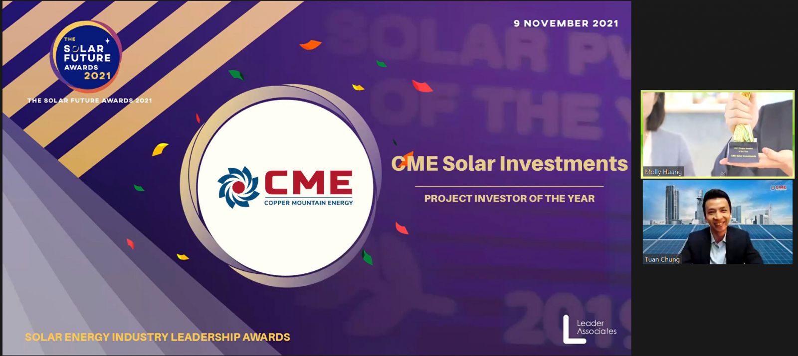 CME Solar trong lễ trao giải PV Solar Việt Nam 2021 trực tuyến từ Thượng Hải, Trung Quốc