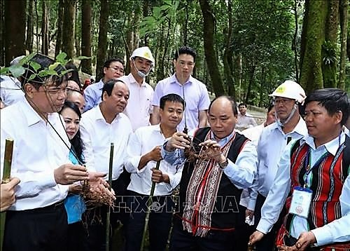 Chủ tịch nước Nguyễn Xuân Phúc thời còn làm  Thủ tướng đến thăm vườn sâm của công ty CP sâm Ngọc Linh Kon Tum và làm việc với lãnh đạo huyện Tu Mơ Rông, tỉnh Kon Tum, la