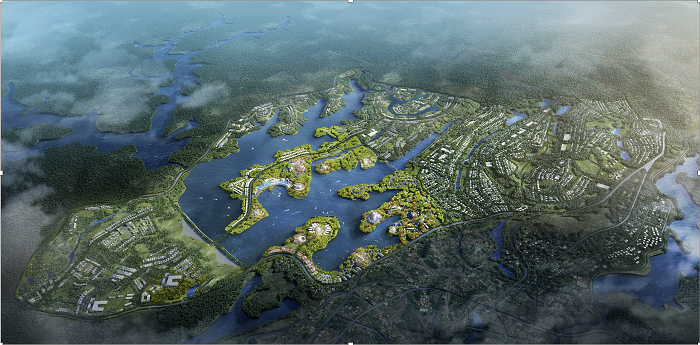Phối cảnh đồ án “Quy hoạch phân khu tỷ lệ 1/2000 Khu đô thị du lịch sinh thái hồ Đắk R'tih – Đăk Nông” đạt giải Đồng