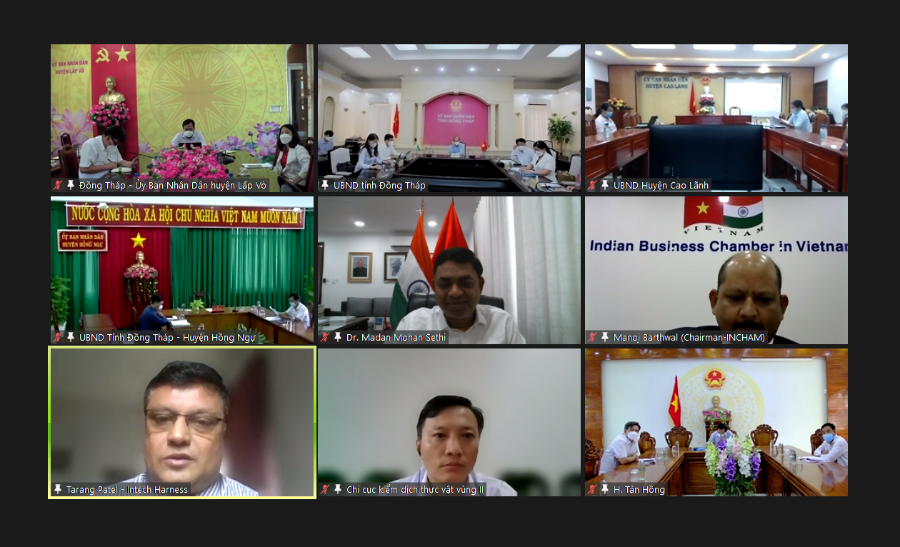 Hội nghị trực tuyến các đầu cầu Đồng Tháp và Đại sứ quán Ấn Độ TPHCM