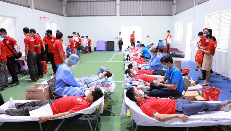 Cán bộ, nhân viên Công ty đang tham gia hiến máu