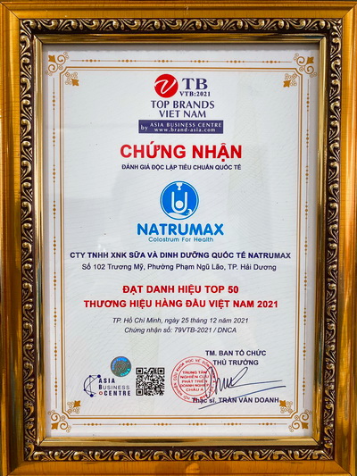 Danh hiệu này khẳng định vị thế, năng lực và uy tín của Natrumax Việt Nam trong việc cung cấp các giải pháp về sản phẩm cao cấp sữa non cho khách hàng.