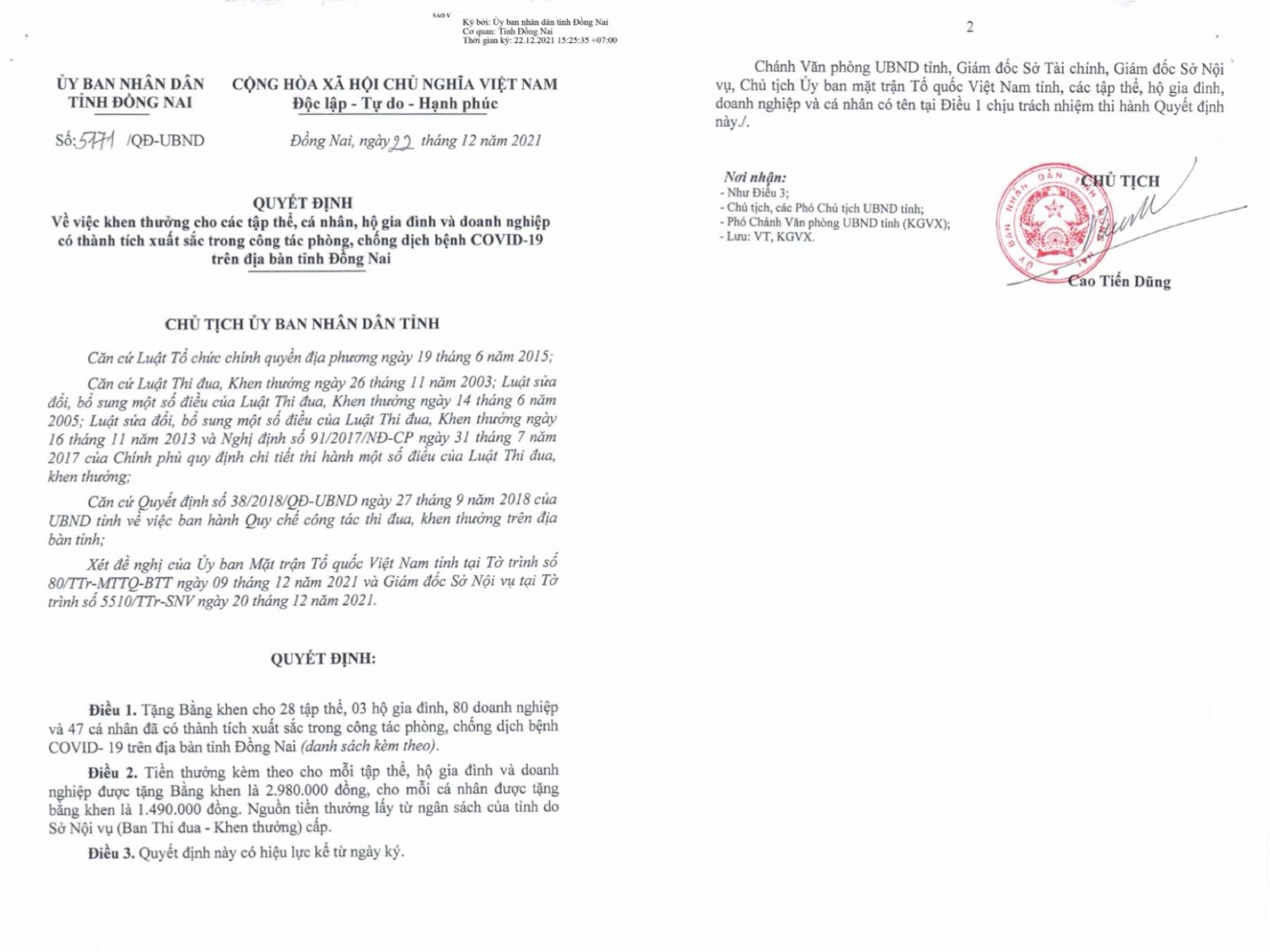 Quyết định số 5171/QĐ-UBND ngày 22/12/2021 của UBND tỉnh Đồng Nai