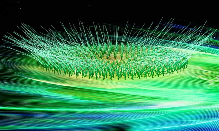 Công nghệ trình diễn, ánh sáng hiện đại được sử dụng trong lễ khai mạc Olympic Bắc Kinh. Ảnh: Getty
