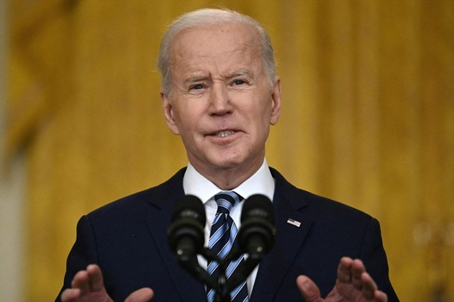 Tổng thống Joe Biden phát biểu về chiến dịch quân sự của Nga ở Ukraine, ngày 24.2.2022. Ảnh: AFP