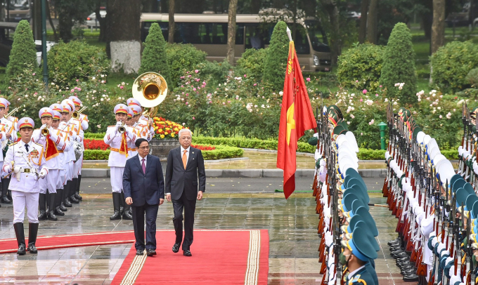 Thủ tướng Phạm Minh Chính chủ trì lễ đón chính thức Thủ tướng Malaysia Dato' Sri Ismail Sabri bin Yaakob được tổ chức trọng thể tại Phủ Chủ tịch - Ảnh: VGP