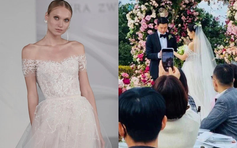 Trong tiệc cưới chính thức, nữ diễn viên chọn chiếc váy đến từ thương hiệu Mira Zwillinger,