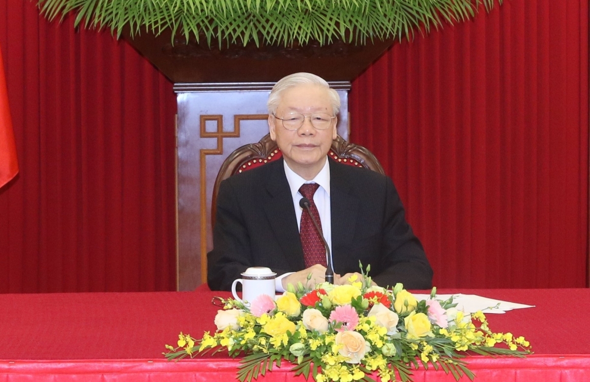 Party General Secretary Nguyen Phu Trong during his phone conversation with German Chancellor Olaf Scholz