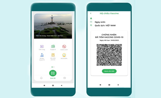 Mẫu hộ chiếu vaccine hiển thị trên ứng dụng PC Covid-19. (Ảnh: Bộ Y tế).