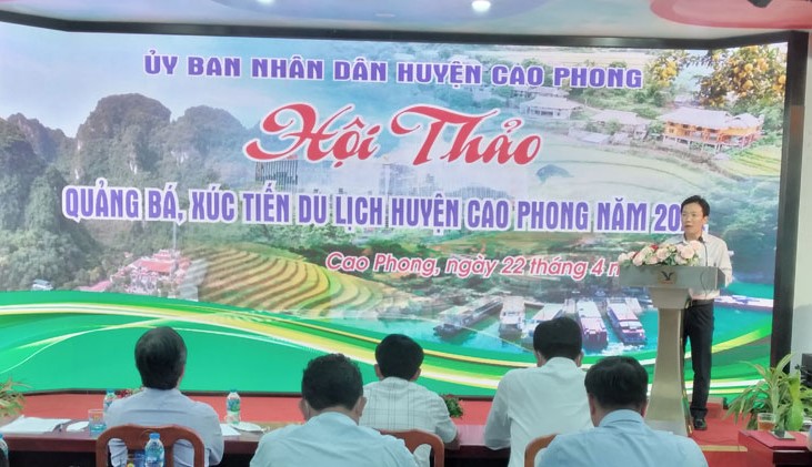 Lãnh đạo UBND huyện Cao Phong phát biểu chủ trì phần tham luận tại hội thảo.