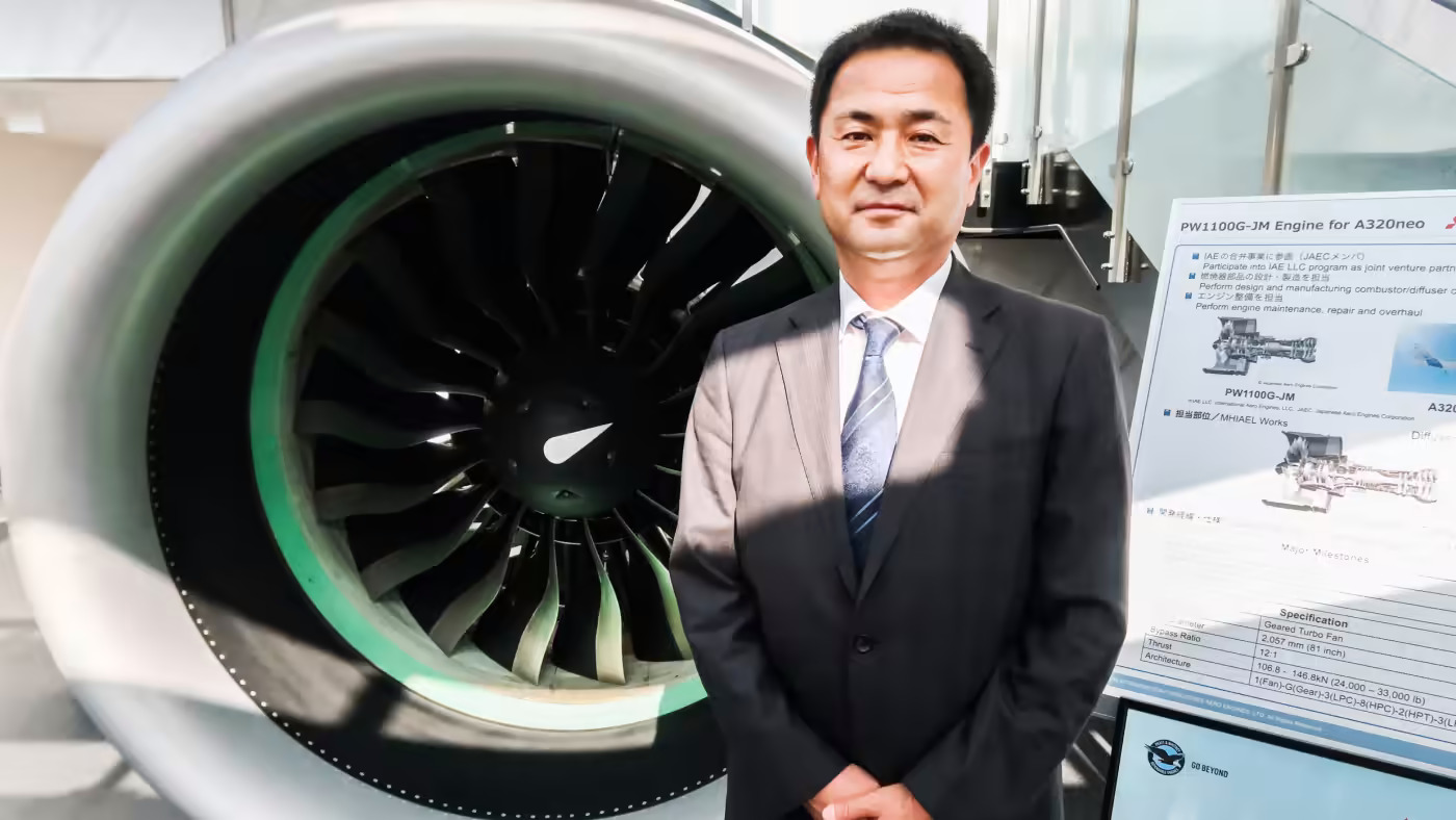 Masanori Ushida, Giám đốc điều hành bộ phận động cơ hàng không của Mitsubishi Heavy, cho biết động cơ phản lực sẽ là trọng tâm của công ty trong lĩnh vực hàng không. (Ảnh của Mitsuru Obe)