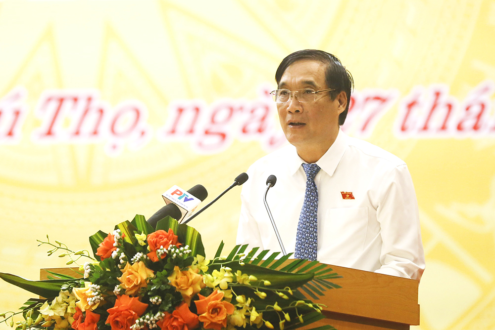 Bí thư Tỉnh ủy, Chủ tịch HĐND tỉnh Phú Thọ- Bùi Minh Châu phát biểu tại kỳ họp