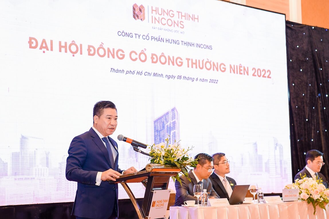 Ông Nguyễn Đình Trung – Chủ tịch HĐQT Công ty cổ phần Hưng Thịnh Incons phát biểu khai mạc đại hội cổ đông.