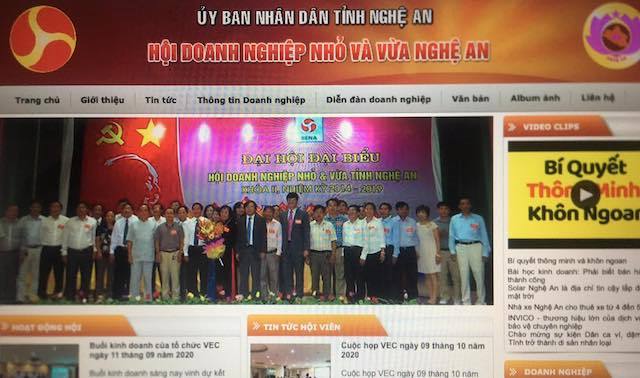 Website interface of Nghe An Small and Medium Enterprises Association