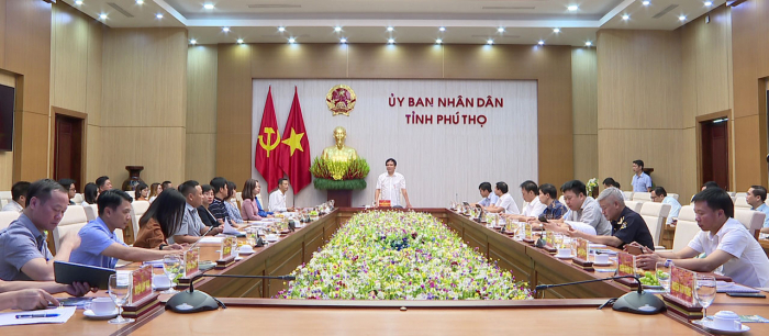 Phó Chủ tịch UBND tỉnh Phú Thọ- Nguyễn Thanh Hải phát biểu tại buổi làm việc với các doanh nghiệp