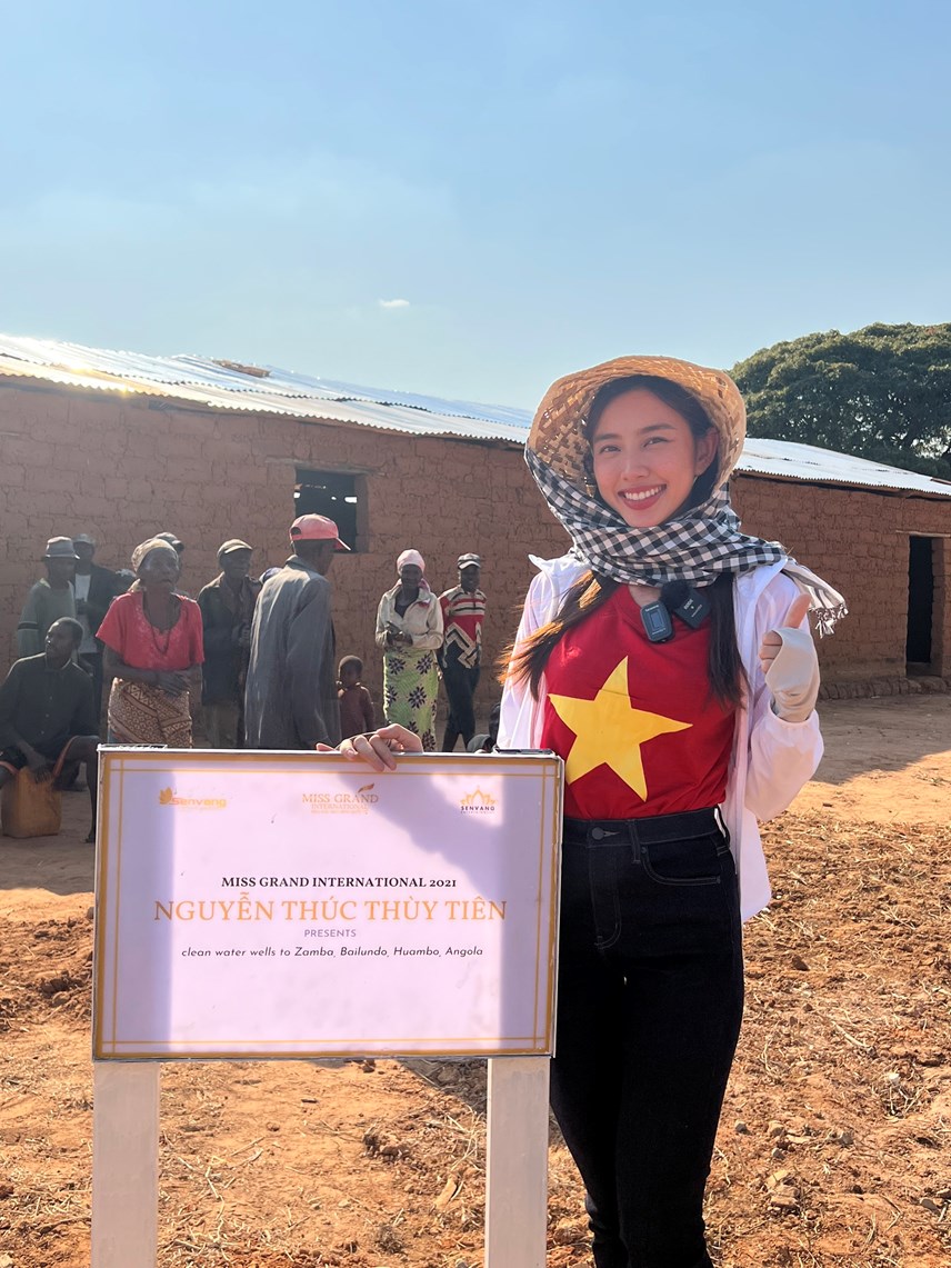 The hanging sign marks the area where the water well of Miss International Peace is donated to the people of Angola.