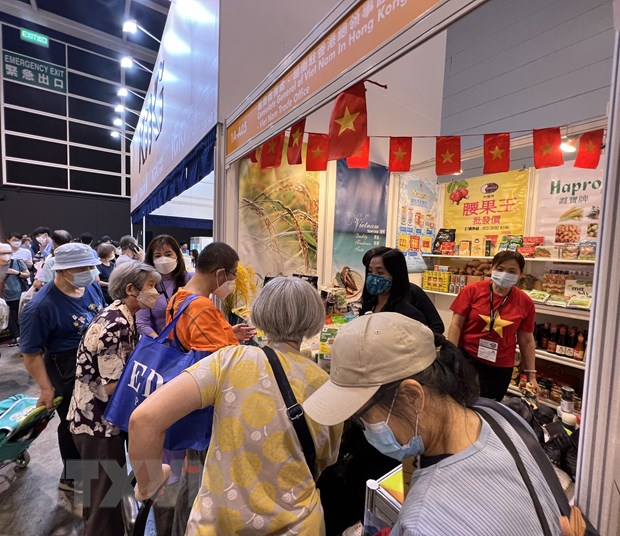 Gian hàng của Việt Nam tại Hội chợ thực phẩm quốc tế Hong Kong. (Ảnh: Mạc Luyện/TTXVN)