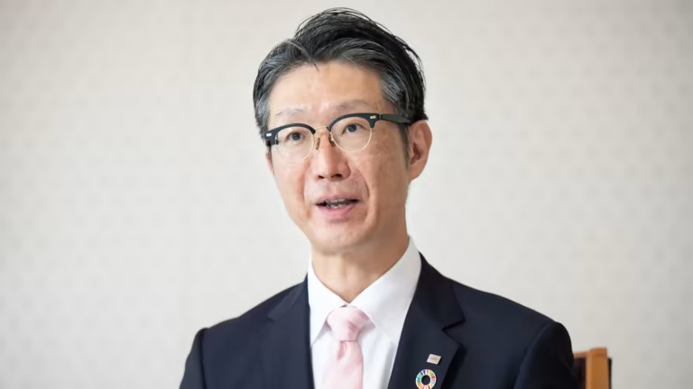 Chủ tịch kiêm Giám đốc điều hành Toshiba Taro Shimada đã nói chuyện với Nikkei vào ngày 19 tháng 8. (Ảnh của Shihoko Nakaoka)