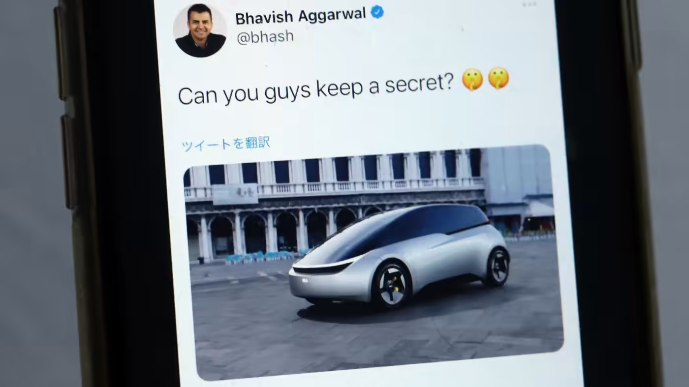 Ông chủ của Ola, Bhavish Aggarwa, đã đăng tải kế hoạch phát triển ô tô điện của công ty mình trên Twitter. (Ảnh của Yuki Kohara)