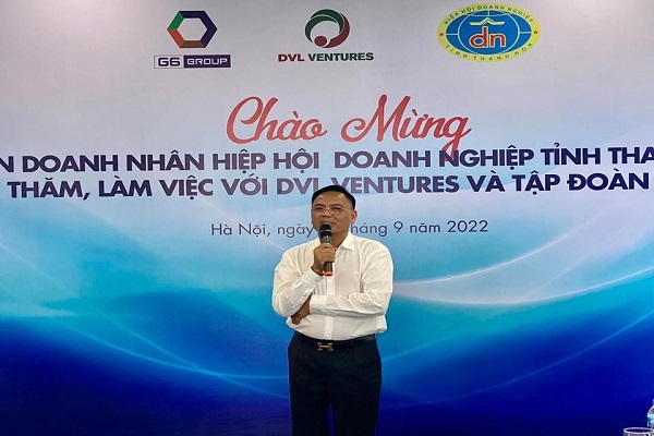 Chủ tịch Hiệp hội Doanh nghiệp tỉnh Thanh Hóa, ông Cao Tiến Đoan phát biểu trong buổi đến thăm doanh nghiệp Thanh Hóa tại Hà Nội