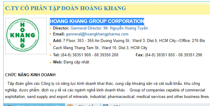 Thông tin cơ bản về Công ty CP Tập đoàn Hoàng Khang