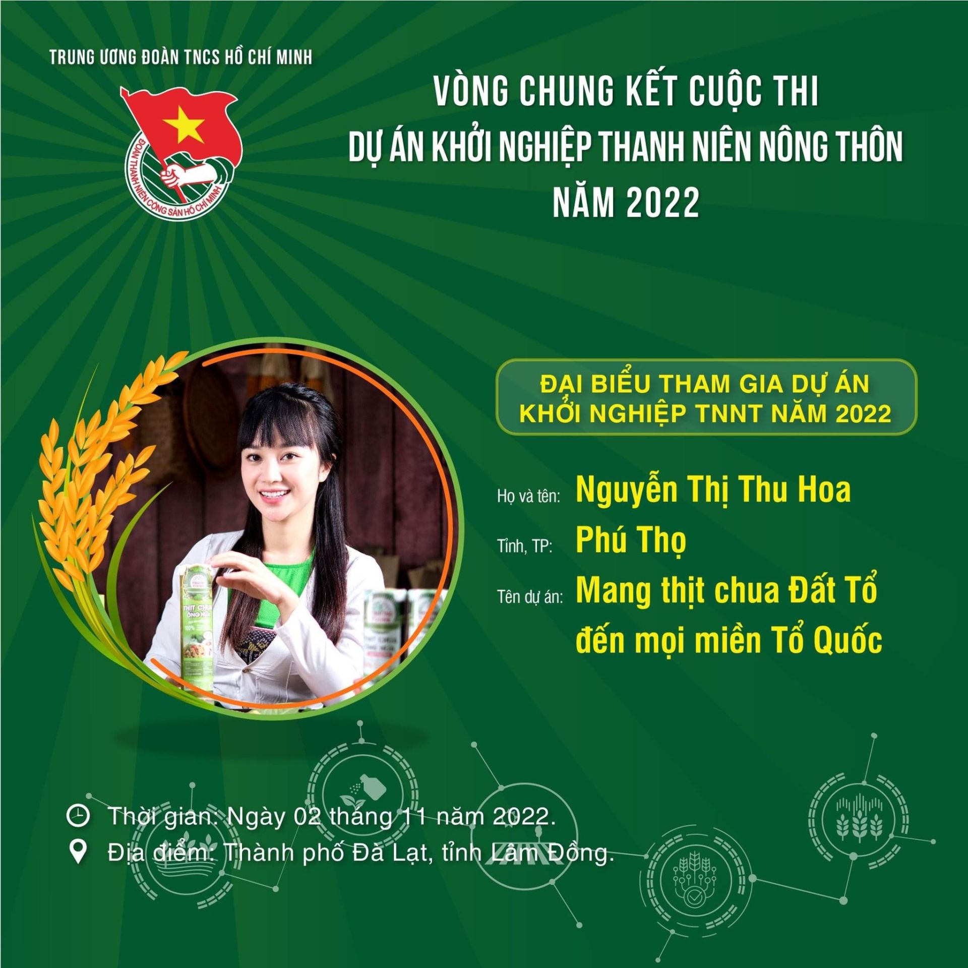Giải Nhất thuộc về Dự án “Mang thịt chua Đất Tổ đến mọi miền Tổ Quốc” của Nguyễn Thị Thu Hoa (tỉnh Phú Thọ)