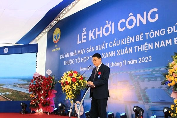 Ông Nguyễn Huy Hoàng - Tổng Giám đốc Tập đoàn Xuân Thiện phát biểu tại Lễ khởi công