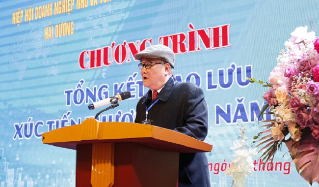 ông Đoàn Văn Nghệ - Chủ tịch Hiệp hội Doanh nghiệp nhỏ và vừa tỉnh Hải Dương phát biểu ý kiến