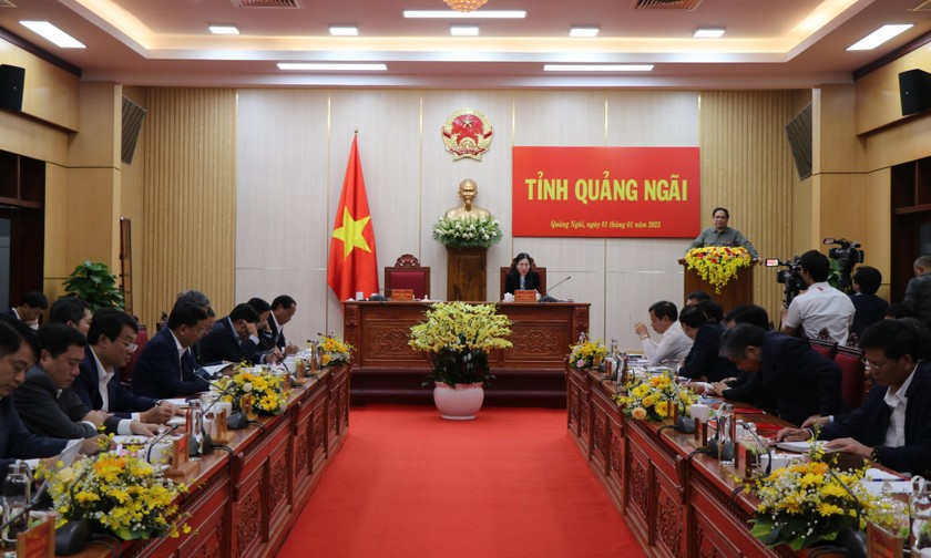 Thủ tướng Chính phủ Phạm Minh Chính làm việc với lãnh đạo chủ chốt tỉnh Quảng Ngãi về kết quả phát triển kinh tế-xã hội năm 2022 và nhiệm vụ, giải pháp phát triển trong năm 2023 và những năm tiếp theo.