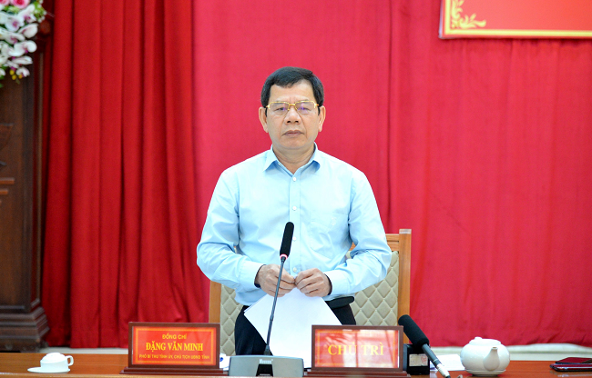 Chủ tịch UBND tỉnh Đặng Văn Minh phát biểu kết luận và chỉ đạo tại buổi làm việc lãnh đạo huyện Bình Sơn