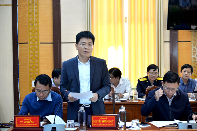 Chủ tịch UBND huyện Bình Sơn Nguyễn Tưởng Duy báo cáo tại buổi làm việc