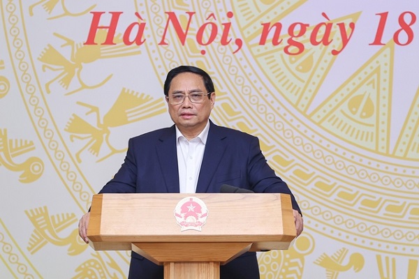 Thủ tướng Phạm Minh Chính phát biểu khai mạc hội nghị làm việc với Ủy ban Quản lý vốn nhà nước tại doanh nghiệp và các tập đoàn kinh tế, tổng công ty nhà nước (Ảnh: VGP/Nhật Bắc)