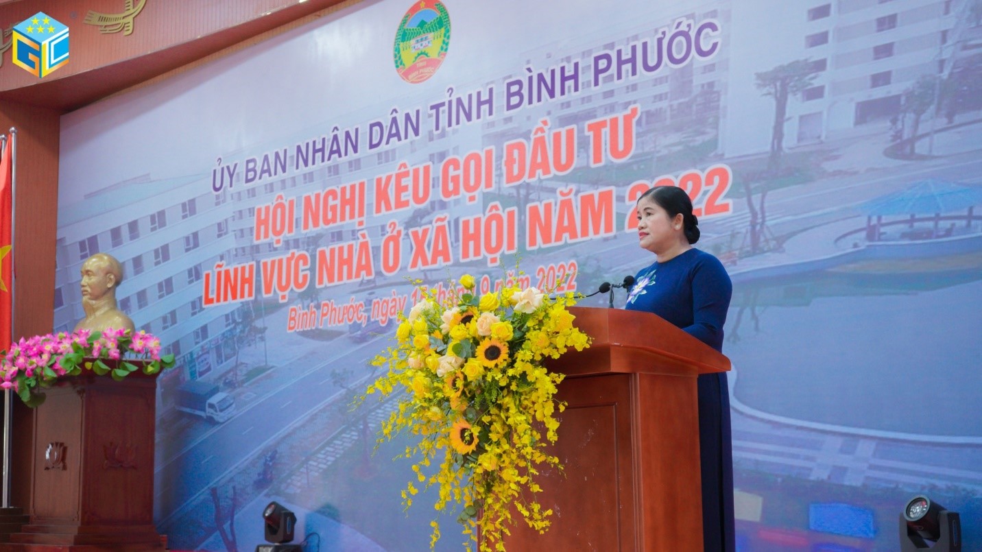 Bà Trương Tuệ Hiền - Chủ tịch tỉnh Bình Phươc phát biểu tại hội nghị