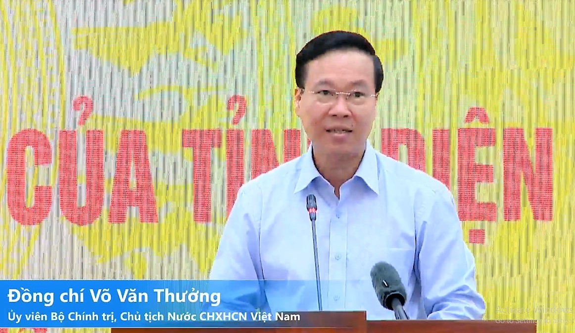 State President Vo Van Thuong speaks at the launching ceremony.