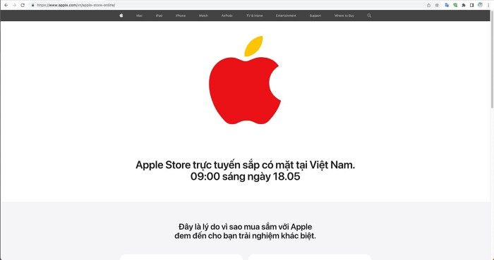 Theo thông báo chính thức từ Apple, hãng sẽ mở bán online Apple Store trực tuyến tại Việt Nam từ 9 giờ ngày 18/5.